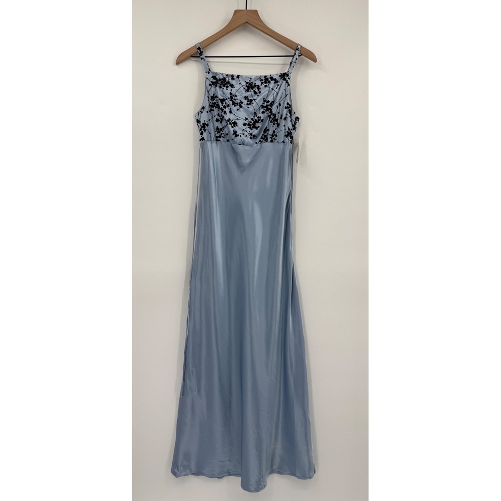 Vintage Rampage Dress 7 Light Blue Floral Satin Maxi Prom Gown Babydoll NEW